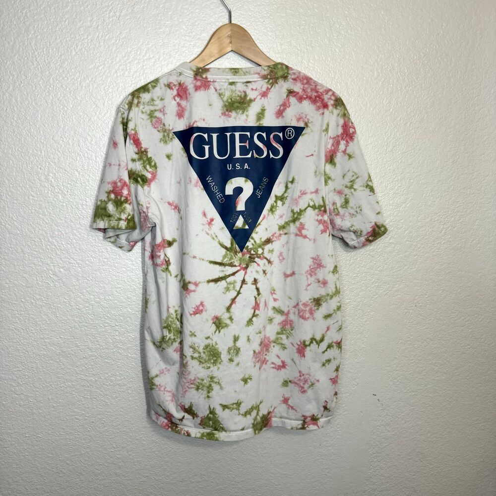 Guess T Shirt Men Medium Crewneck Tie Dye Graphic Logo Slim Fit 90s Y2K Classic - Picture 2 of 8